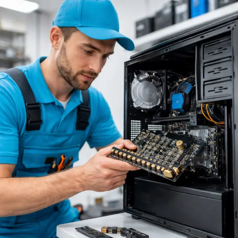 Мастер устанавливает звуковую карту на ПК в Курске